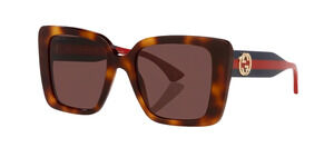 New GUCCI Sunglasses Brown Tortoise Shell Gold Metal GG Web Arms Square Womens